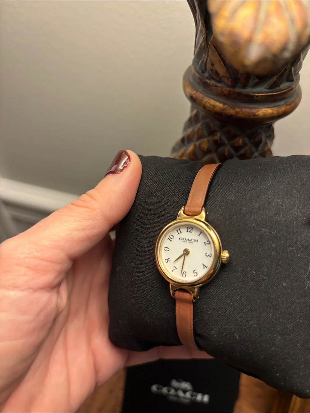 COACH Women's Brown Leather Strap Watch with Gold Case